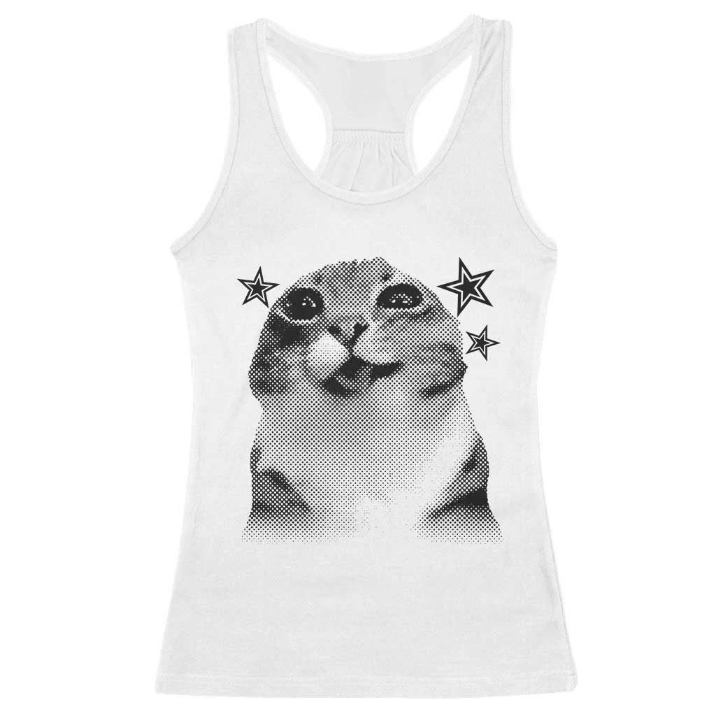 Funny Y2k Cat Meme Racerback Tank Top Vintage Retro Silly Cats Cats lover Gift TS10 White Print Your Wear