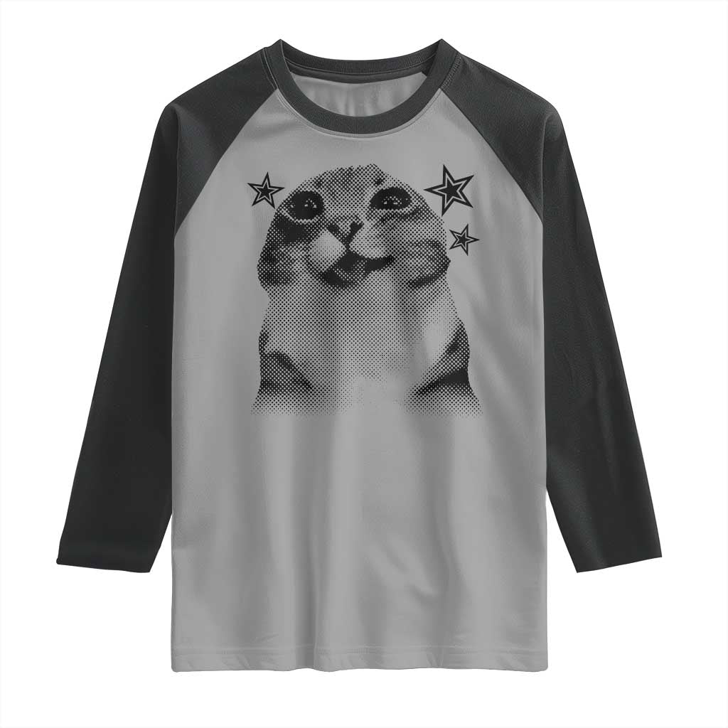 Funny Y2k Cat Meme Raglan Shirt Vintage Retro Silly Cats Cats lover Gift TS10 Sport Gray Black Print Your Wear