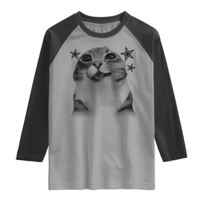 Funny Y2k Cat Meme Raglan Shirt Vintage Retro Silly Cats Cats lover Gift TS10 Sport Gray Black Print Your Wear