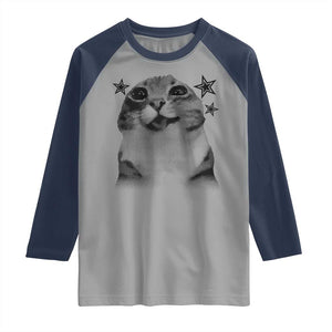 Funny Y2k Cat Meme Raglan Shirt Vintage Retro Silly Cats Cats lover Gift TS10 Sport Gray Navy Print Your Wear