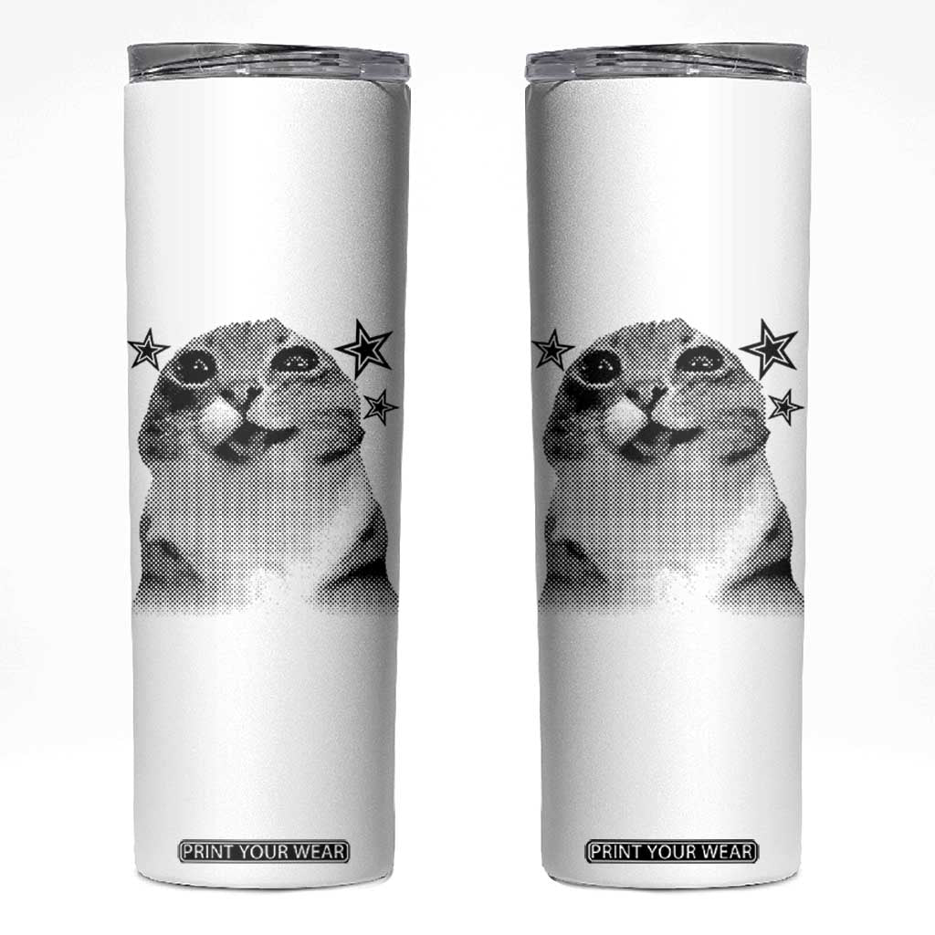 Funny Y2k Cat Meme Skinny Tumbler Vintage Retro Silly Cats Cats lover Gift TS10 White Print Your Wear