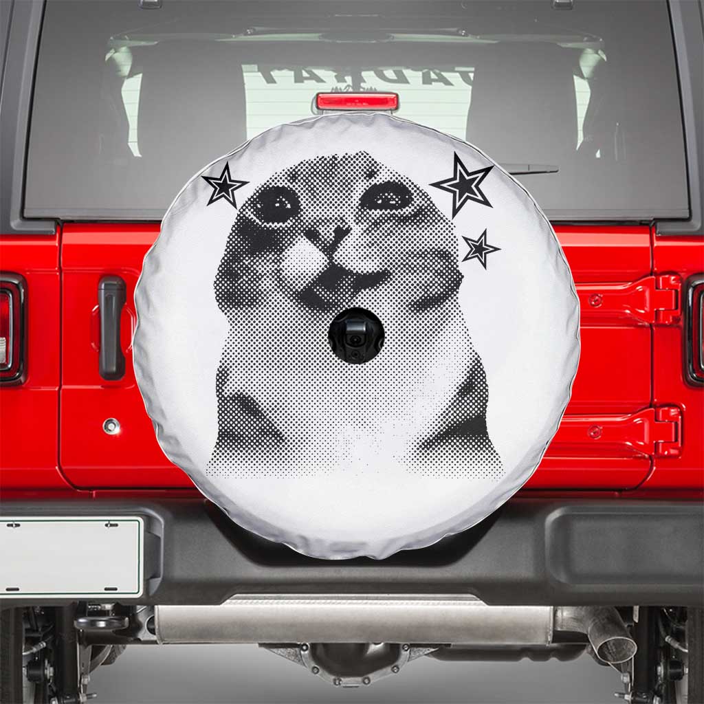 Funny Y2k Cat Meme Spare Tire Cover Vintage Retro Silly Cats Cats lover Gift TS10 White Print Your Wear