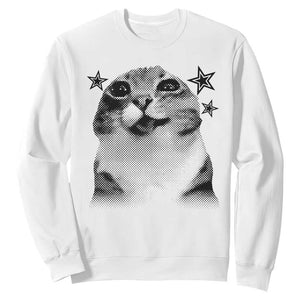 Funny Y2k Cat Meme Sweatshirt Vintage Retro Silly Cats Cats lover Gift TS10 White Print Your Wear