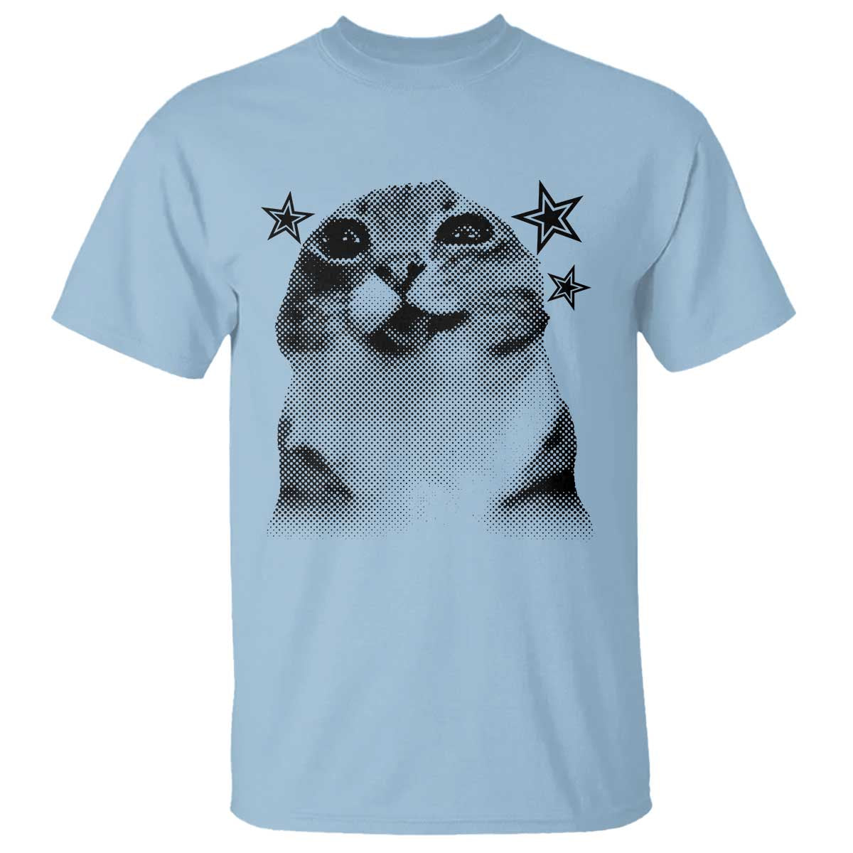 Funny Y2k Cat Meme T Shirt Vintage Retro Silly Cats Cats lover Gift TS10 Light Blue Print Your Wear