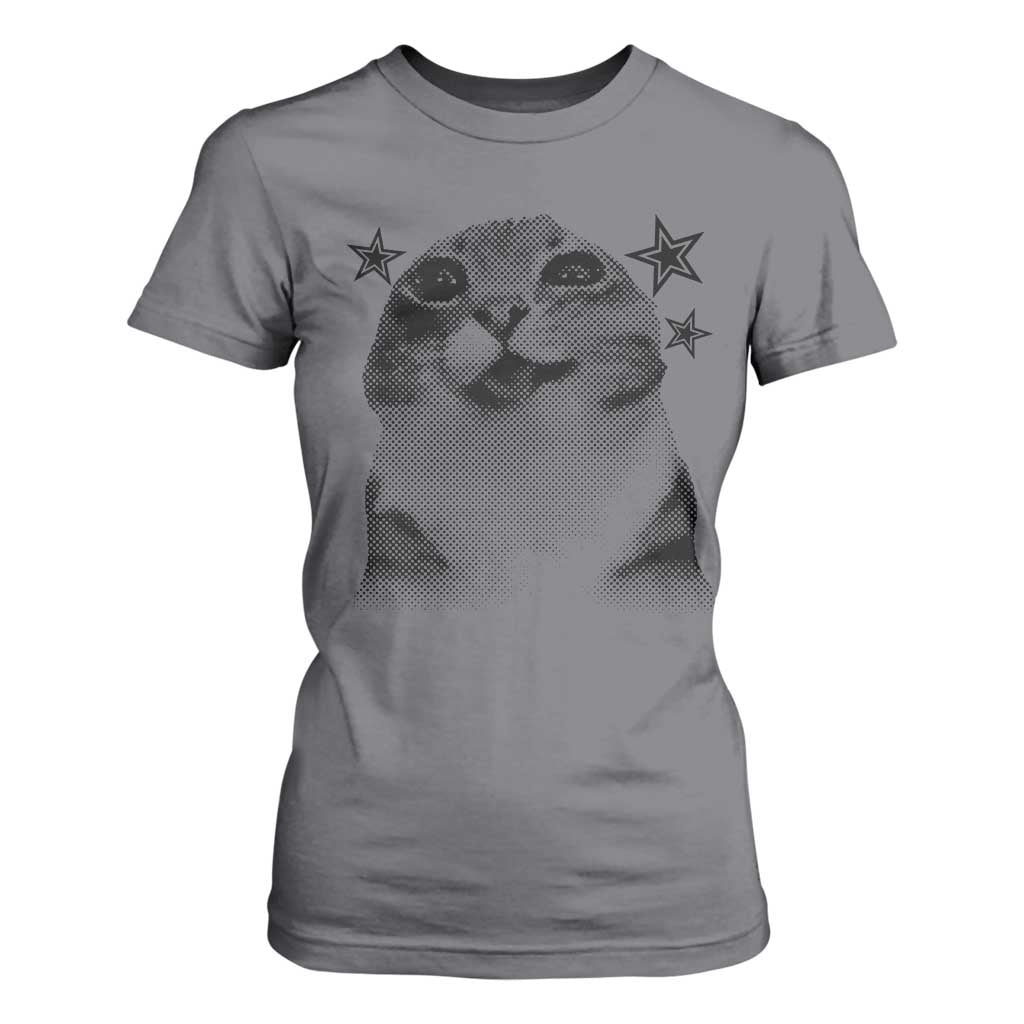 Funny Y2k Cat Meme T Shirt For Women Vintage Retro Silly Cats Cats lover Gift TS10 Charcoal Print Your Wear