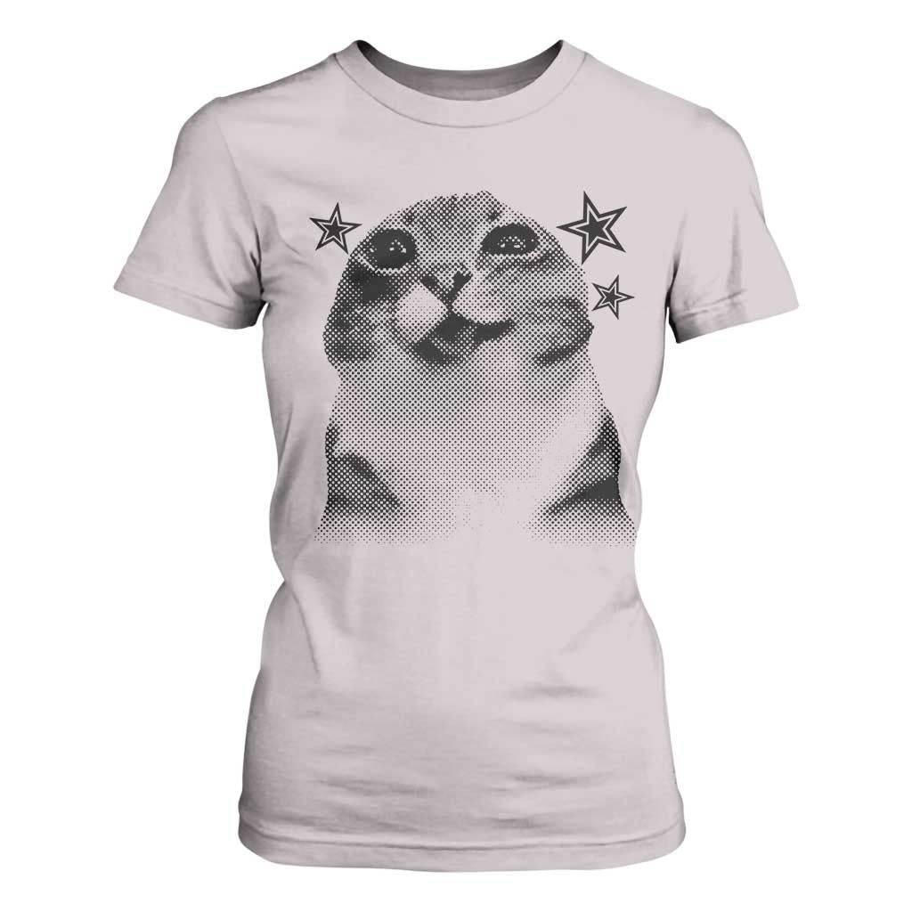 Funny Y2k Cat Meme T Shirt For Women Vintage Retro Silly Cats Cats lover Gift TS10 Ice Gray Print Your Wear