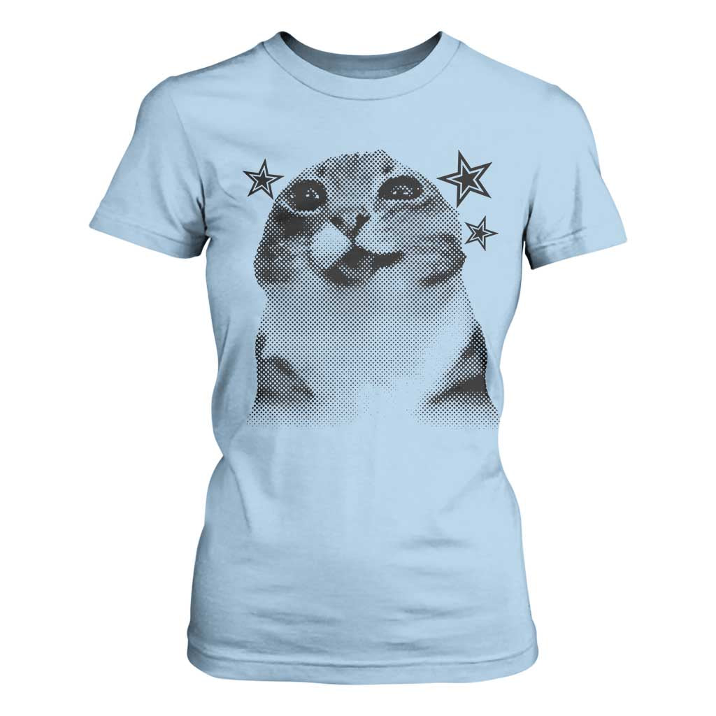 Funny Y2k Cat Meme T Shirt For Women Vintage Retro Silly Cats Cats lover Gift TS10 Light Blue Print Your Wear