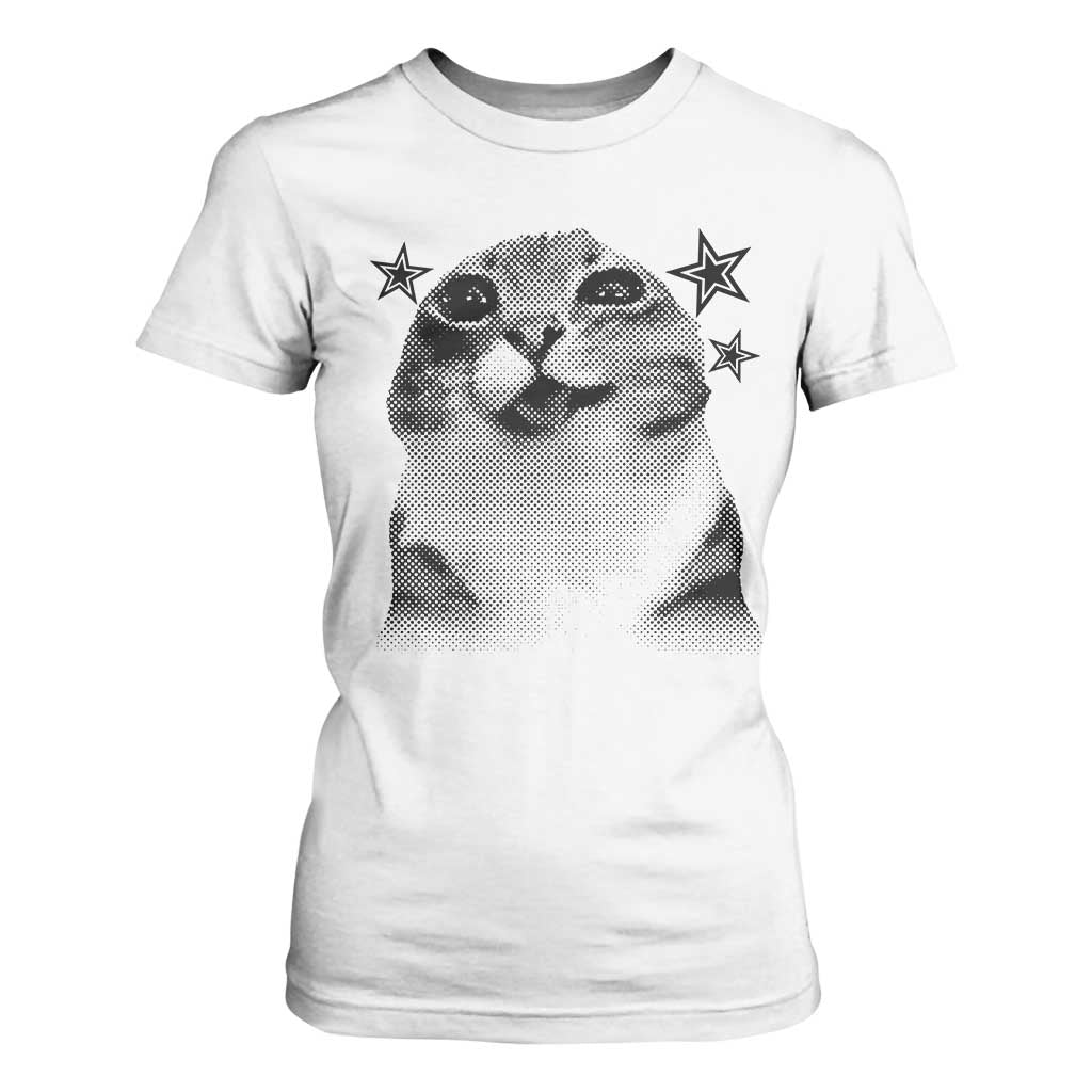 Funny Y2k Cat Meme T Shirt For Women Vintage Retro Silly Cats Cats lover Gift TS10 White Print Your Wear