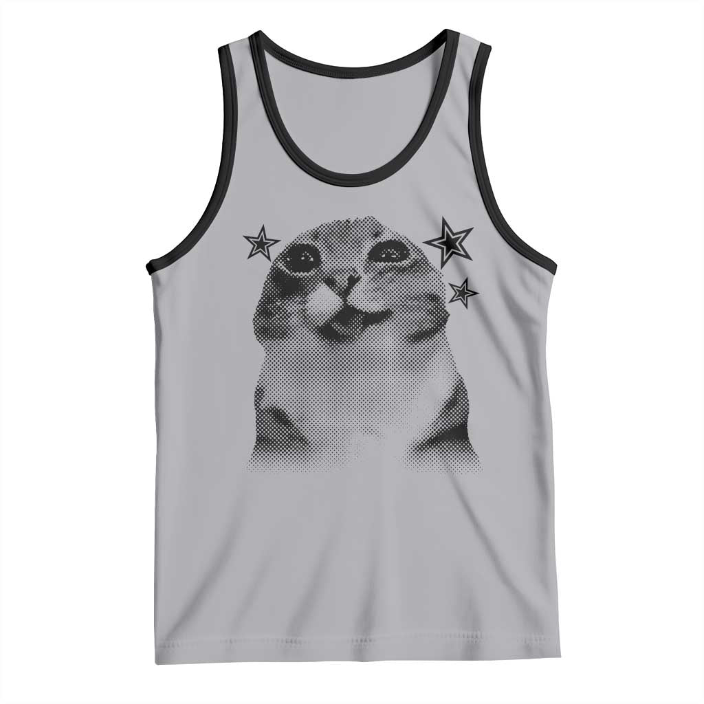 Funny Y2k Cat Meme Tank Top Vintage Retro Silly Cats Cats lover Gift TS10 Athletic Heather Black Print Your Wear