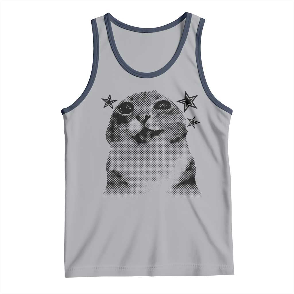 Funny Y2k Cat Meme Tank Top Vintage Retro Silly Cats Cats lover Gift TS10 Athletic Heather Navy Print Your Wear