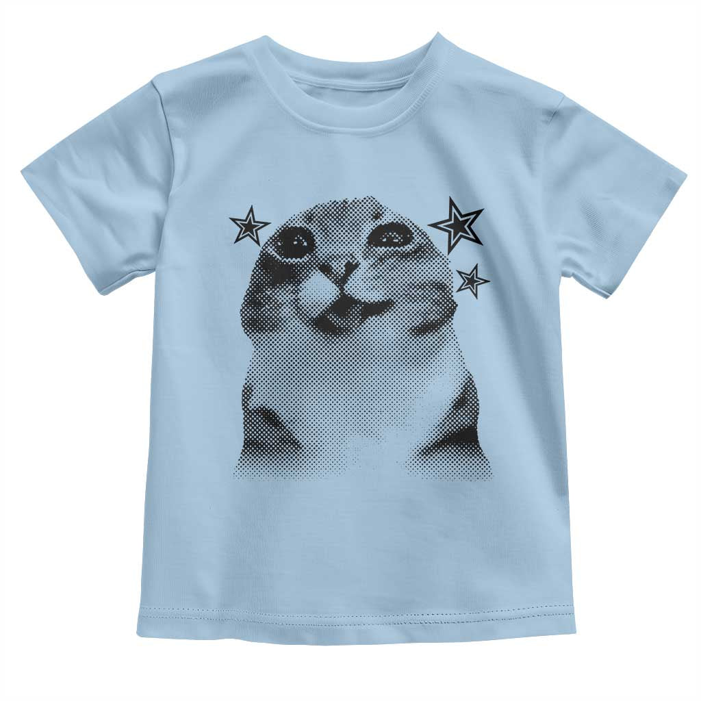 Funny Y2k Cat Meme Toddler T Shirt Vintage Retro Silly Cats Cats lover Gift TS10 Light Blue Print Your Wear
