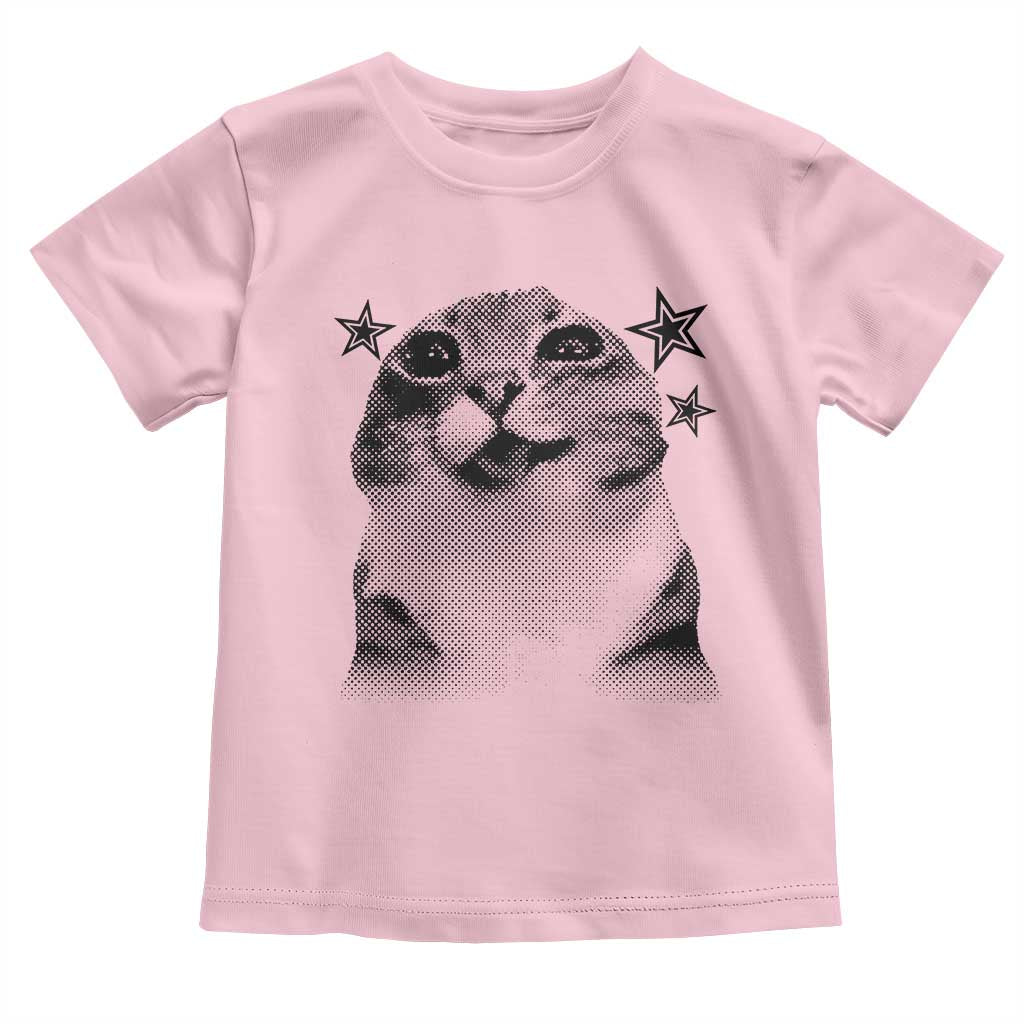 Funny Y2k Cat Meme Toddler T Shirt Vintage Retro Silly Cats Cats lover Gift TS10 Light Pink Print Your Wear