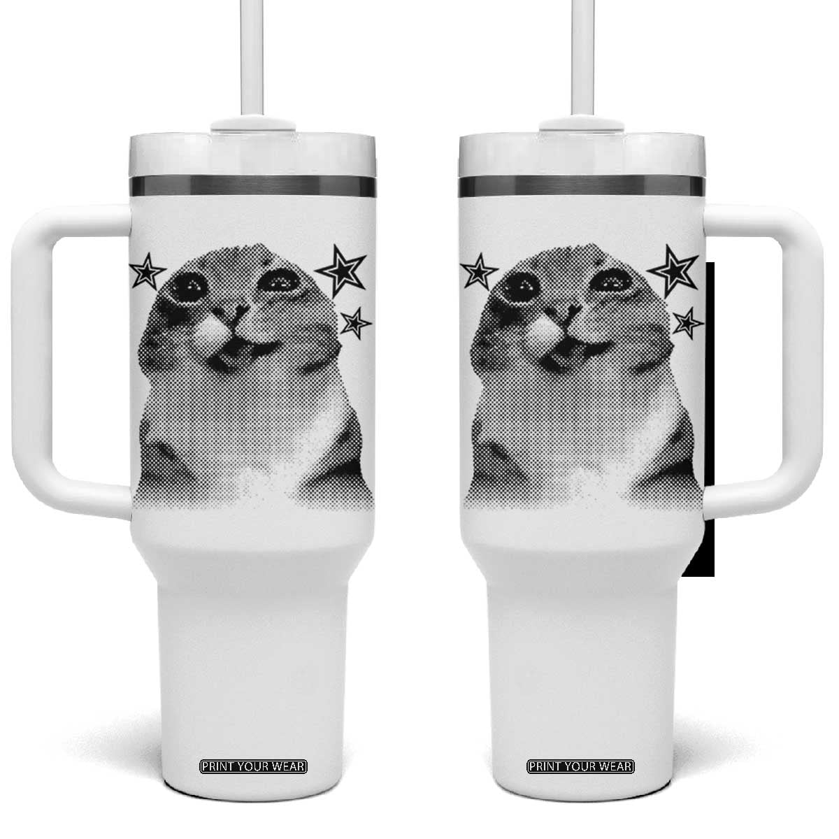 Funny Y2k Cat Meme Tumbler With Handle Vintage Retro Silly Cats Cats lover Gift TS10 One Size: 40 oz White Print Your Wear