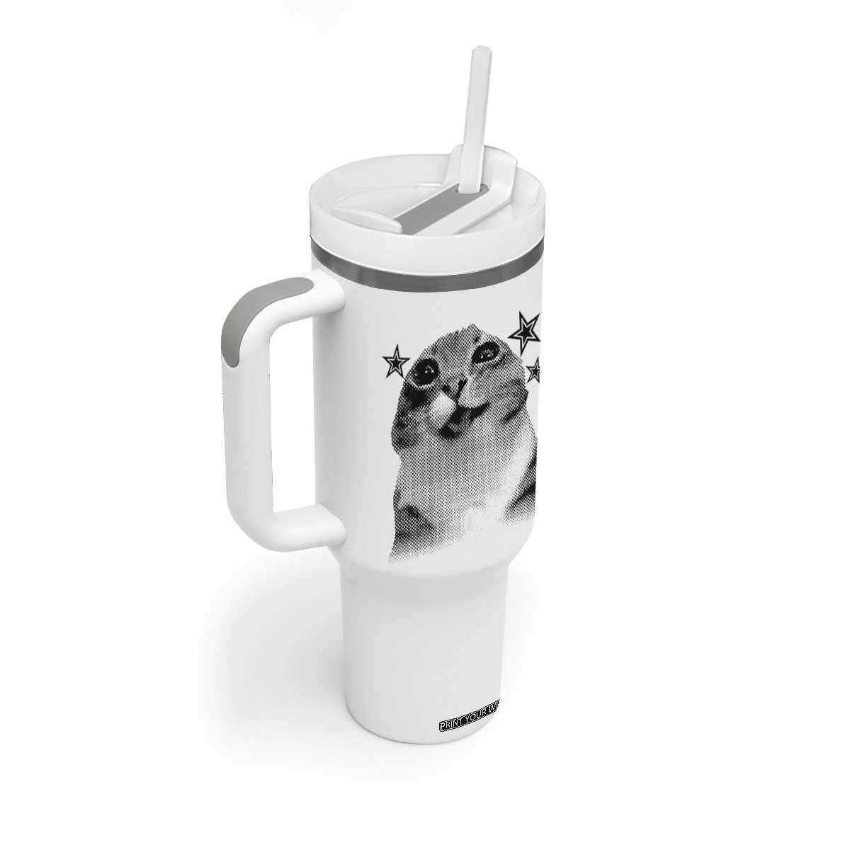 Funny Y2k Cat Meme Tumbler With Handle Vintage Retro Silly Cats Cats lover Gift TS10 Print Your Wear
