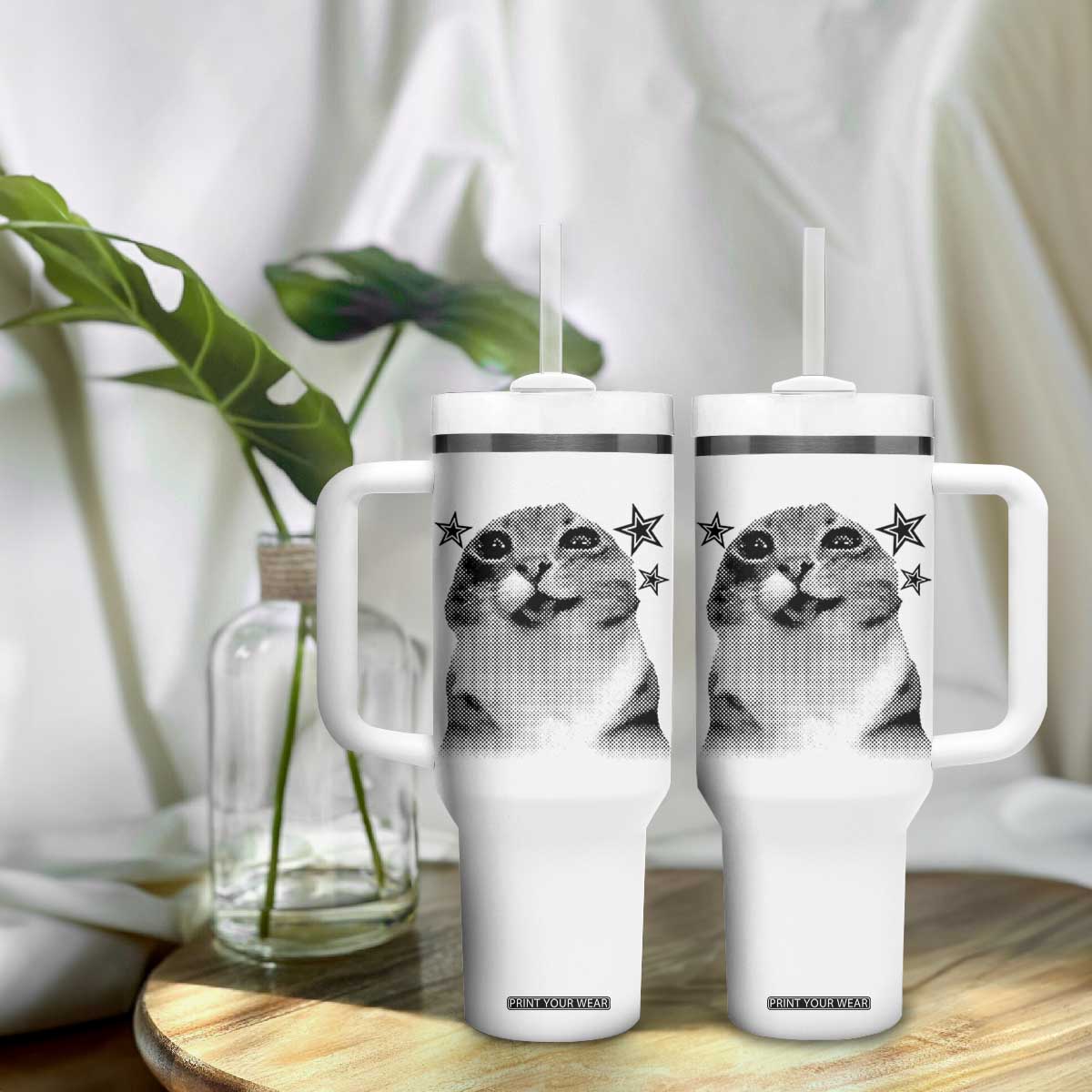 Funny Y2k Cat Meme Tumbler With Handle Vintage Retro Silly Cats Cats lover Gift TS10 Print Your Wear