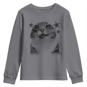 Funny Y2k Cat Meme Youth Sweatshirt Vintage Retro Silly Cats Cats lover Gift TS10 Charcoal Print Your Wear