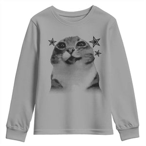 Funny Y2k Cat Meme Youth Sweatshirt Vintage Retro Silly Cats Cats lover Gift TS10 Sport Gray Print Your Wear