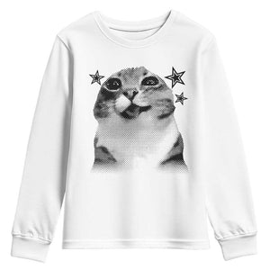 Funny Y2k Cat Meme Youth Sweatshirt Vintage Retro Silly Cats Cats lover Gift TS10 White Print Your Wear