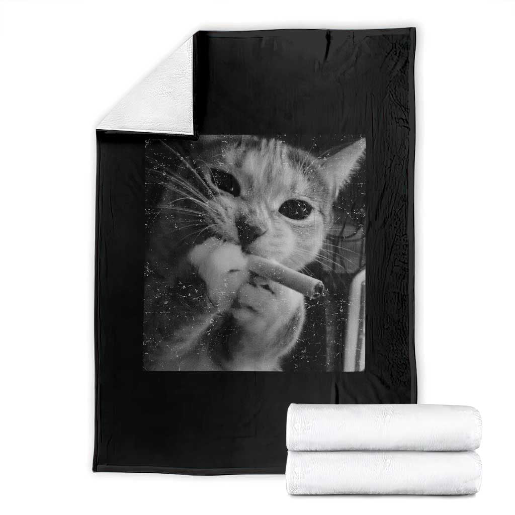 Smoking Cat Y2K Throw Blanket Vintage Grunge Cat Edgy Retro 90s Streetwear TS10 Black Print Your Wear