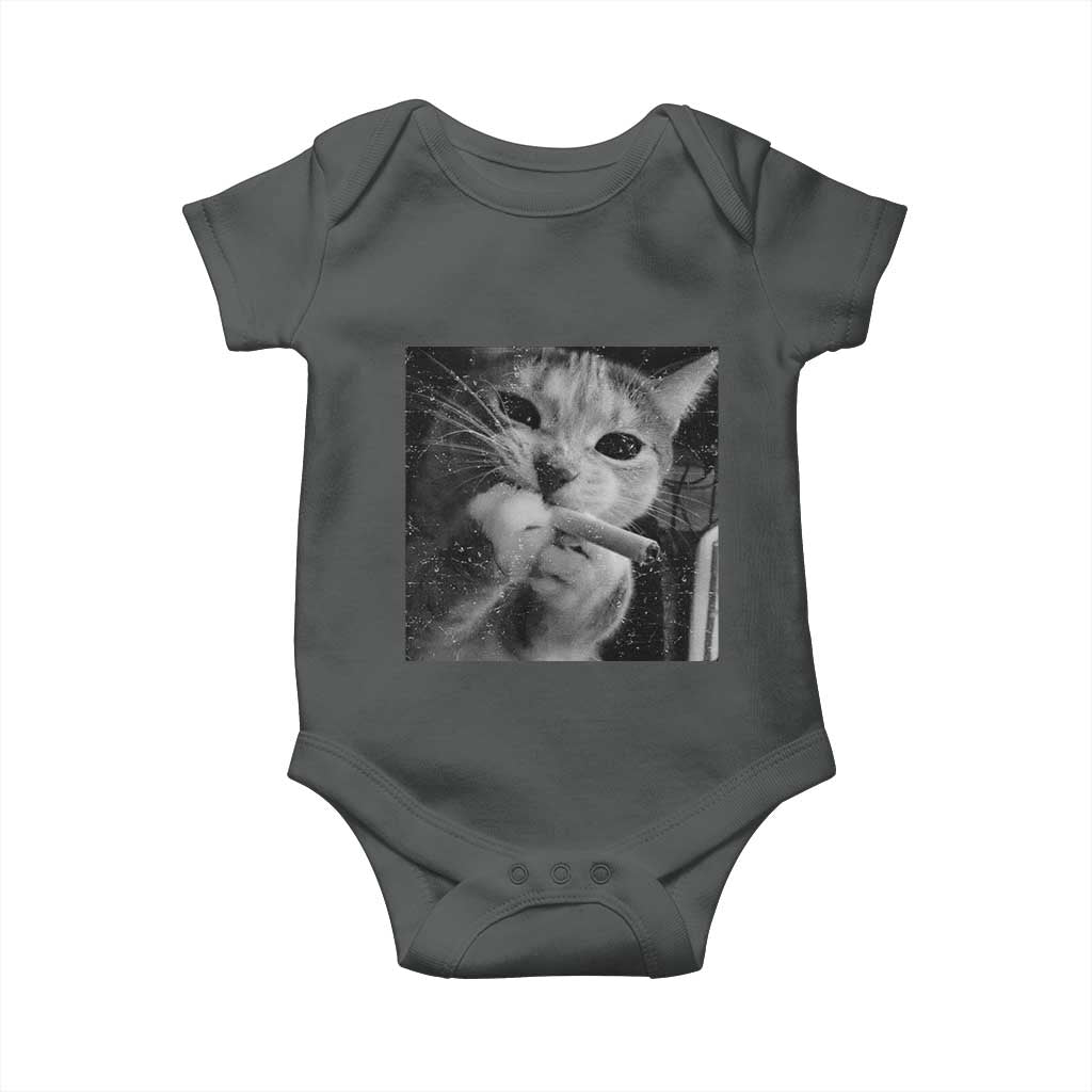 Smoking Cat Y2K Baby Onesie Vintage Grunge Cat Edgy Retro 90s Streetwear TS10 Dark Heather Print Your Wear
