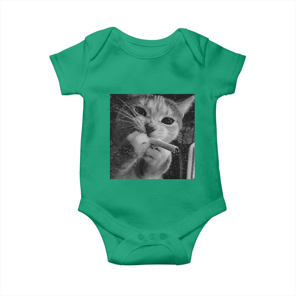 Smoking Cat Y2K Baby Onesie Vintage Grunge Cat Edgy Retro 90s Streetwear TS10 Irish Green Print Your Wear