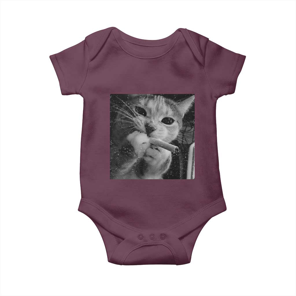Smoking Cat Y2K Baby Onesie Vintage Grunge Cat Edgy Retro 90s Streetwear TS10 Maroon Print Your Wear
