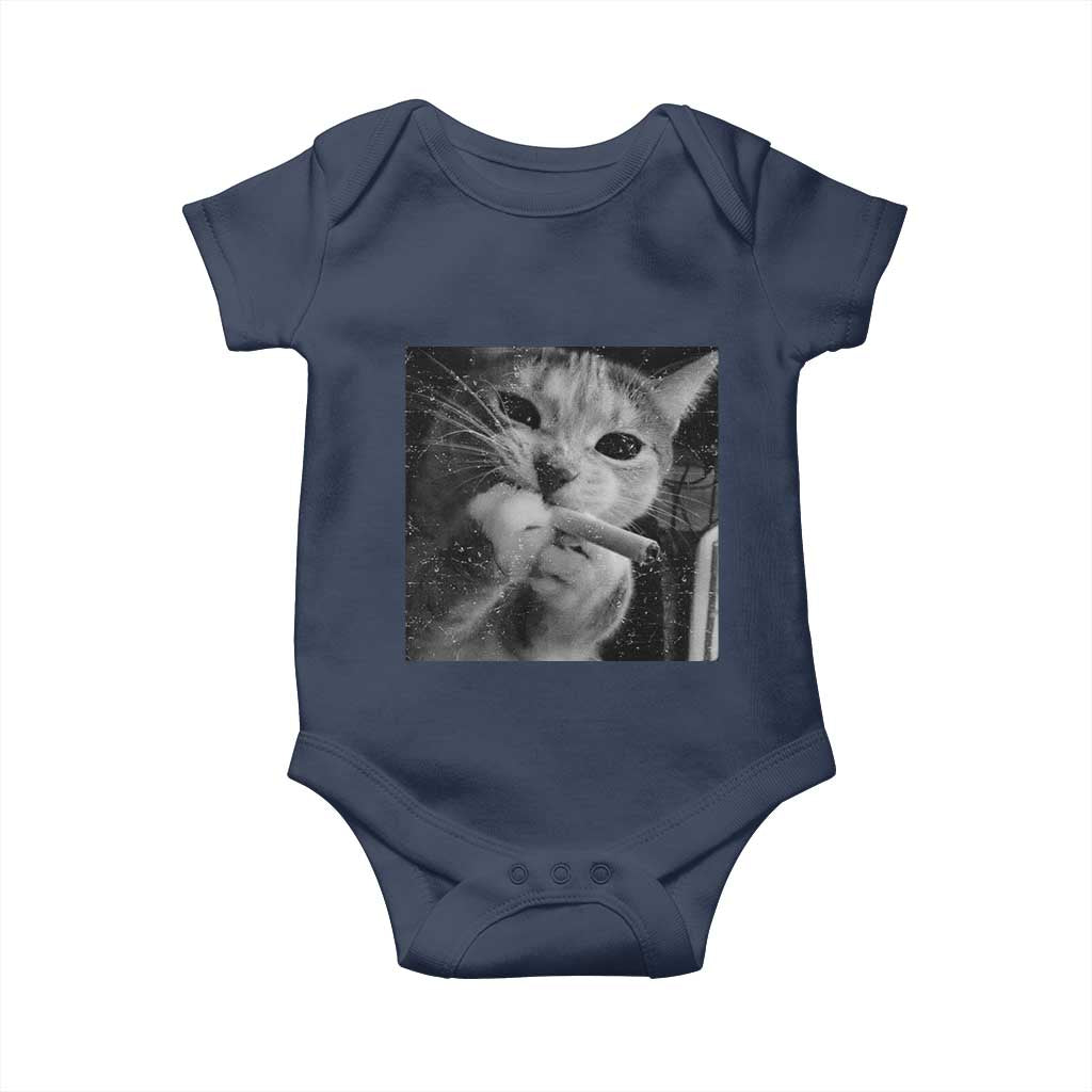 Smoking Cat Y2K Baby Onesie Vintage Grunge Cat Edgy Retro 90s Streetwear TS10 Navy Print Your Wear