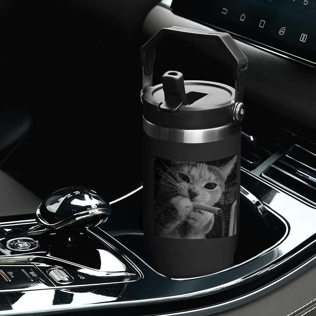 Smoking Cat Y2K Flip Straw Tumbler Vintage Grunge Cat Edgy Retro 90s Streetwear TS10 Print Your Wear