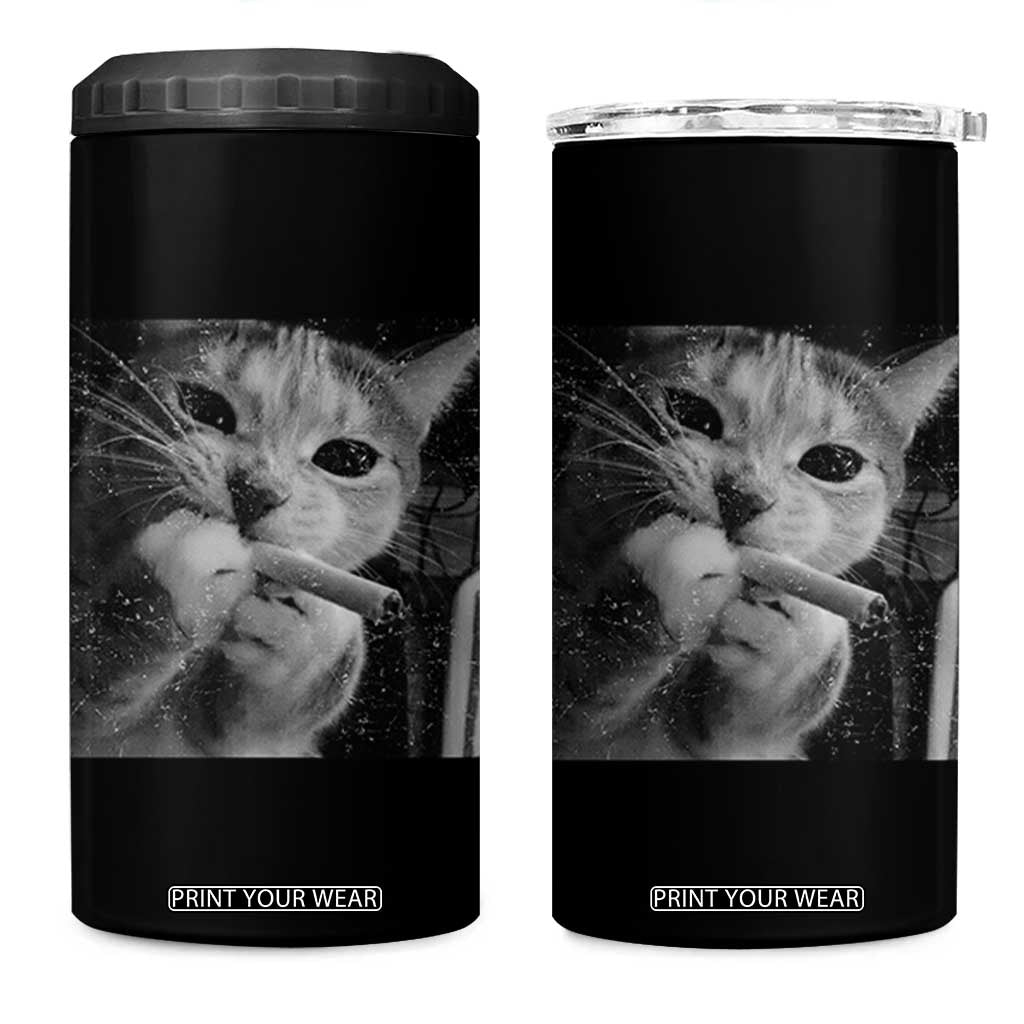 Smoking Cat Y2K 4 in 1 Can Cooler Tumbler Vintage Grunge Cat Edgy Retro 90s Streetwear TS10 One Size: 16 oz Black Print Your Wear