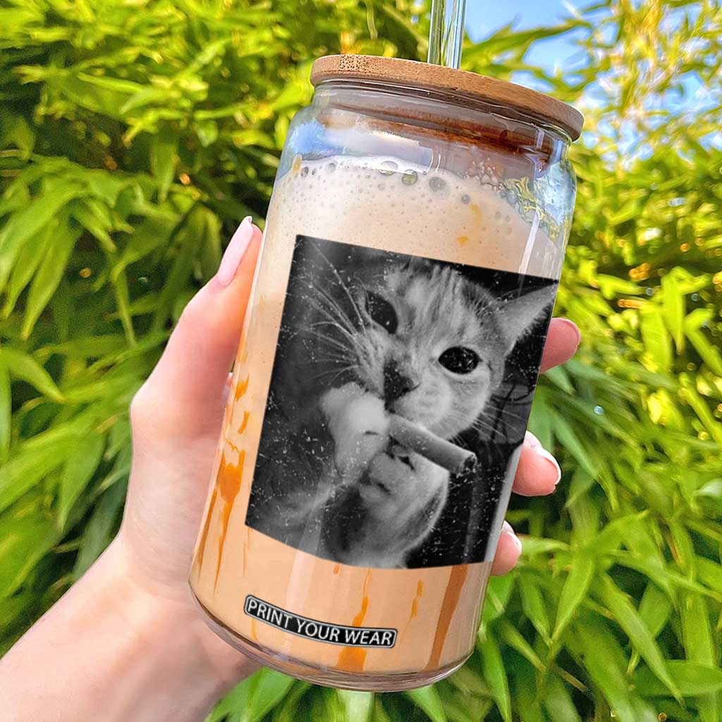 Smoking Cat Y2K Glass Can Vintage Grunge Cat Edgy Retro 90s Streetwear TS10 Black Print Your Wear