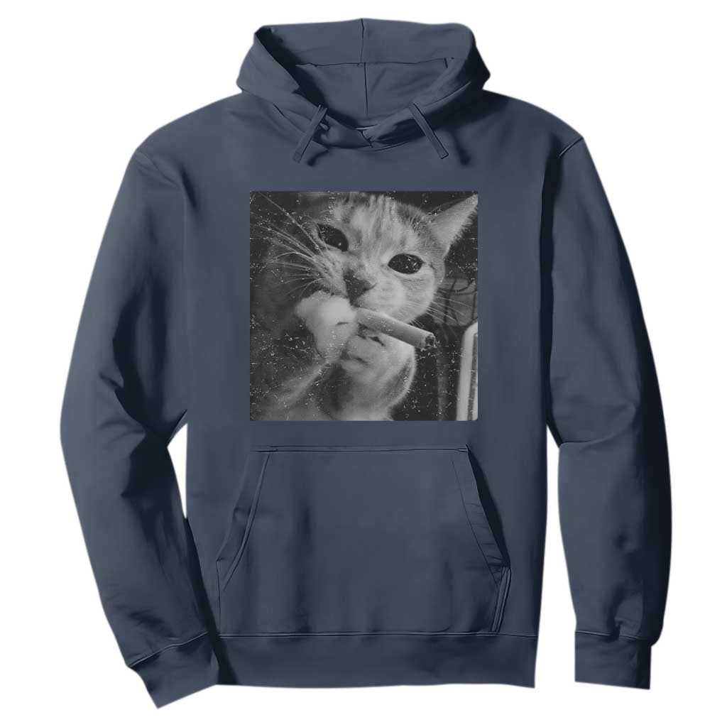 Smoking Cat Y2K Hoodie Vintage Grunge Cat Edgy Retro 90s Streetwear TS10 Navy Print Your Wear
