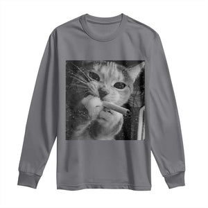 Smoking Cat Y2K Long Sleeve Shirt Vintage Grunge Cat Edgy Retro 90s Streetwear TS10 Charcoal Print Your Wear