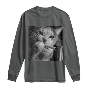 Smoking Cat Y2K Long Sleeve Shirt Vintage Grunge Cat Edgy Retro 90s Streetwear TS10 Dark Heather Print Your Wear