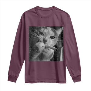 Smoking Cat Y2K Long Sleeve Shirt Vintage Grunge Cat Edgy Retro 90s Streetwear TS10 Maroon Print Your Wear