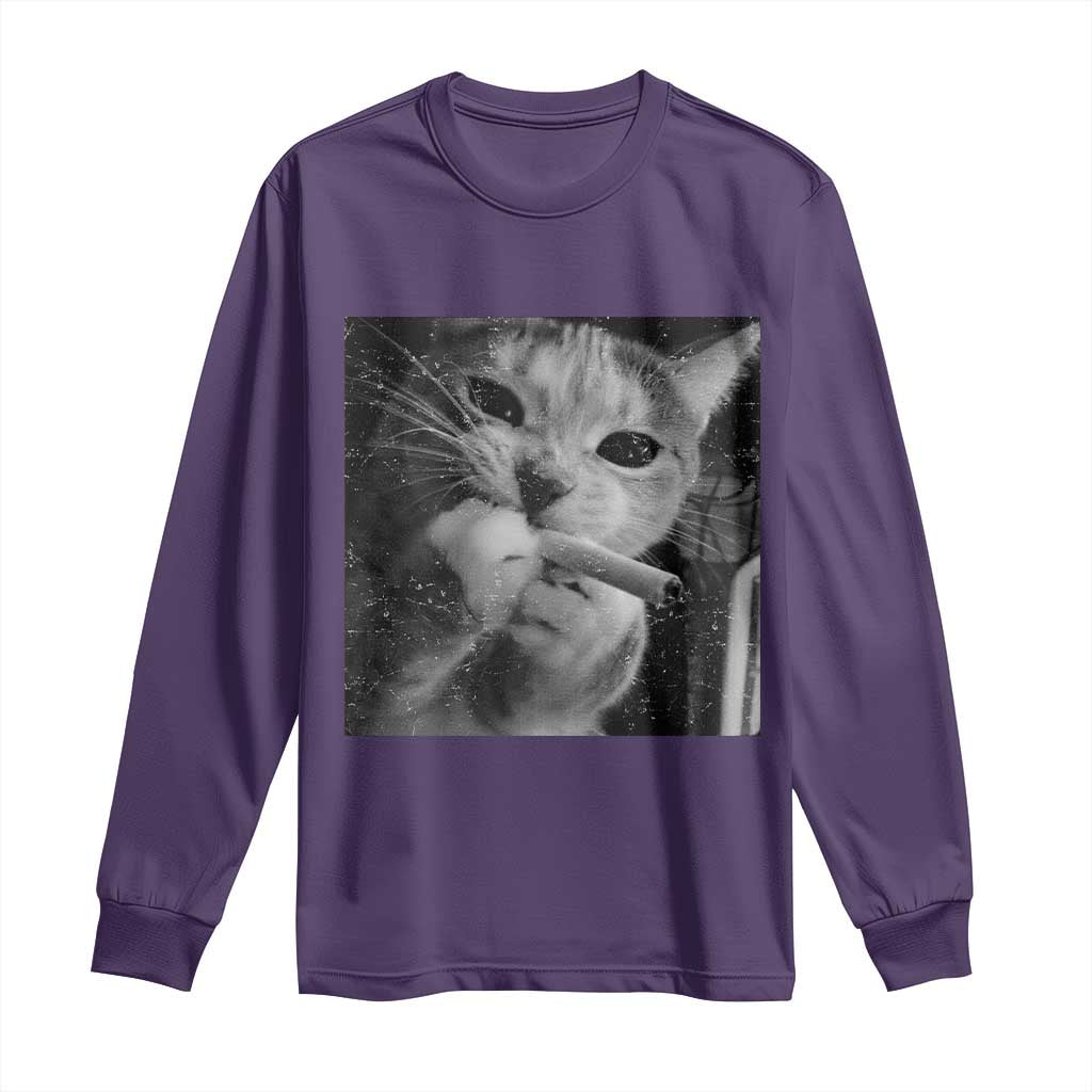Smoking Cat Y2K Long Sleeve Shirt Vintage Grunge Cat Edgy Retro 90s Streetwear TS10 Purple Print Your Wear