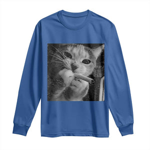 Smoking Cat Y2K Long Sleeve Shirt Vintage Grunge Cat Edgy Retro 90s Streetwear TS10 Royal Blue Print Your Wear