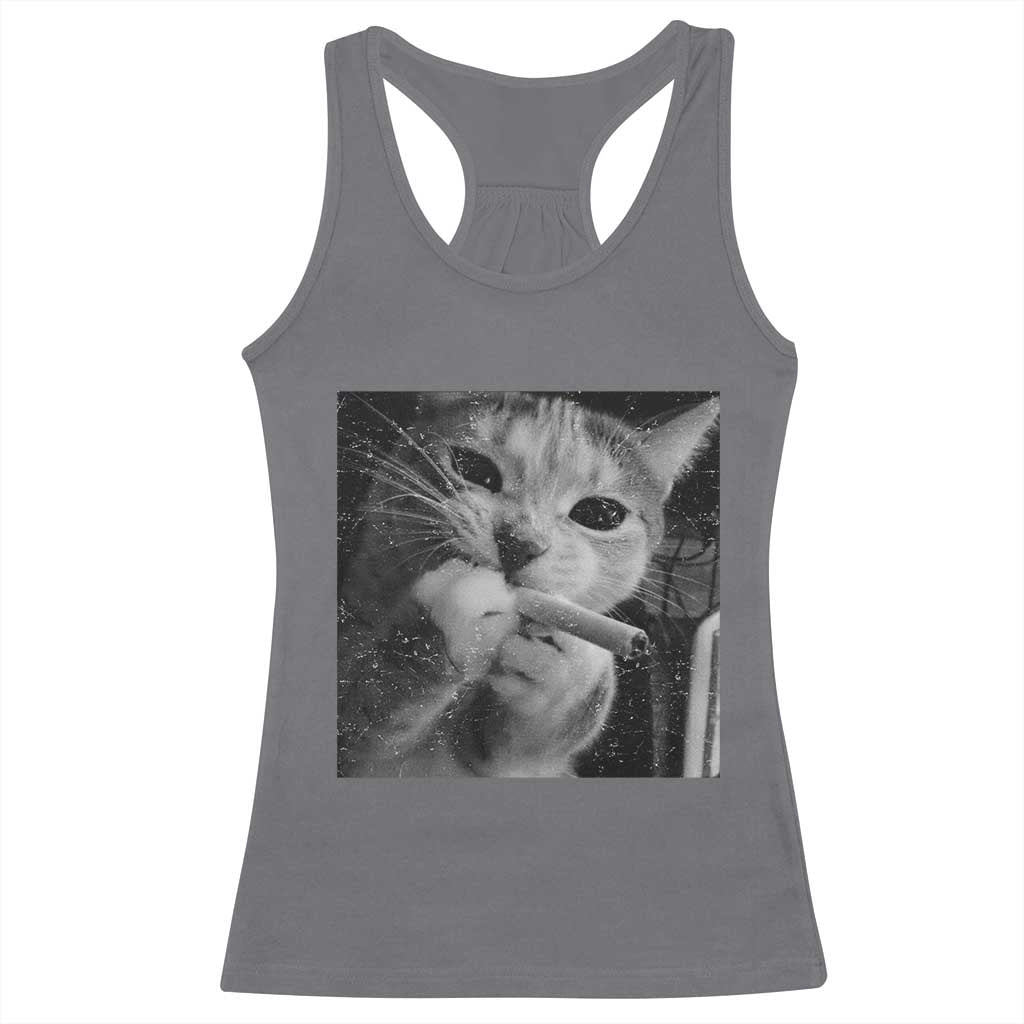 Smoking Cat Y2K Racerback Tank Top Vintage Grunge Cat Edgy Retro 90s Streetwear TS10 Charcoal Print Your Wear