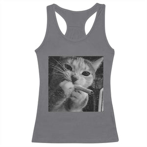 Smoking Cat Y2K Racerback Tank Top Vintage Grunge Cat Edgy Retro 90s Streetwear TS10 Charcoal Print Your Wear