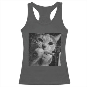 Smoking Cat Y2K Racerback Tank Top Vintage Grunge Cat Edgy Retro 90s Streetwear TS10 Dark Heather Print Your Wear