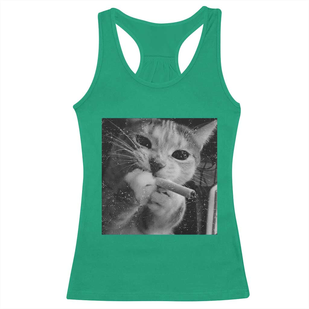 Smoking Cat Y2K Racerback Tank Top Vintage Grunge Cat Edgy Retro 90s Streetwear TS10 Irish Green Print Your Wear