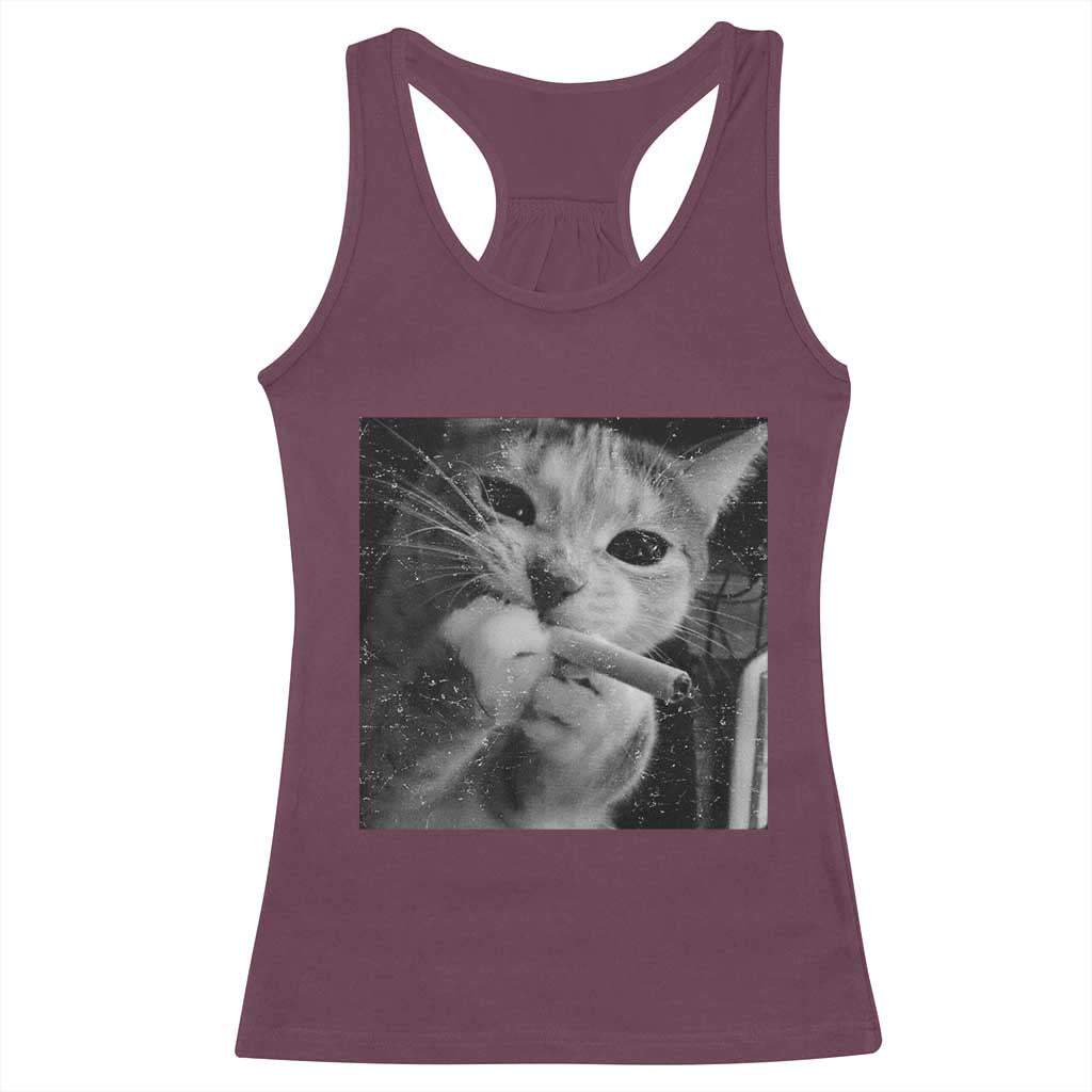 Smoking Cat Y2K Racerback Tank Top Vintage Grunge Cat Edgy Retro 90s Streetwear TS10 Maroon Print Your Wear