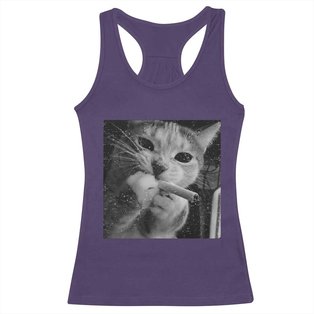 Smoking Cat Y2K Racerback Tank Top Vintage Grunge Cat Edgy Retro 90s Streetwear TS10 Purple Print Your Wear
