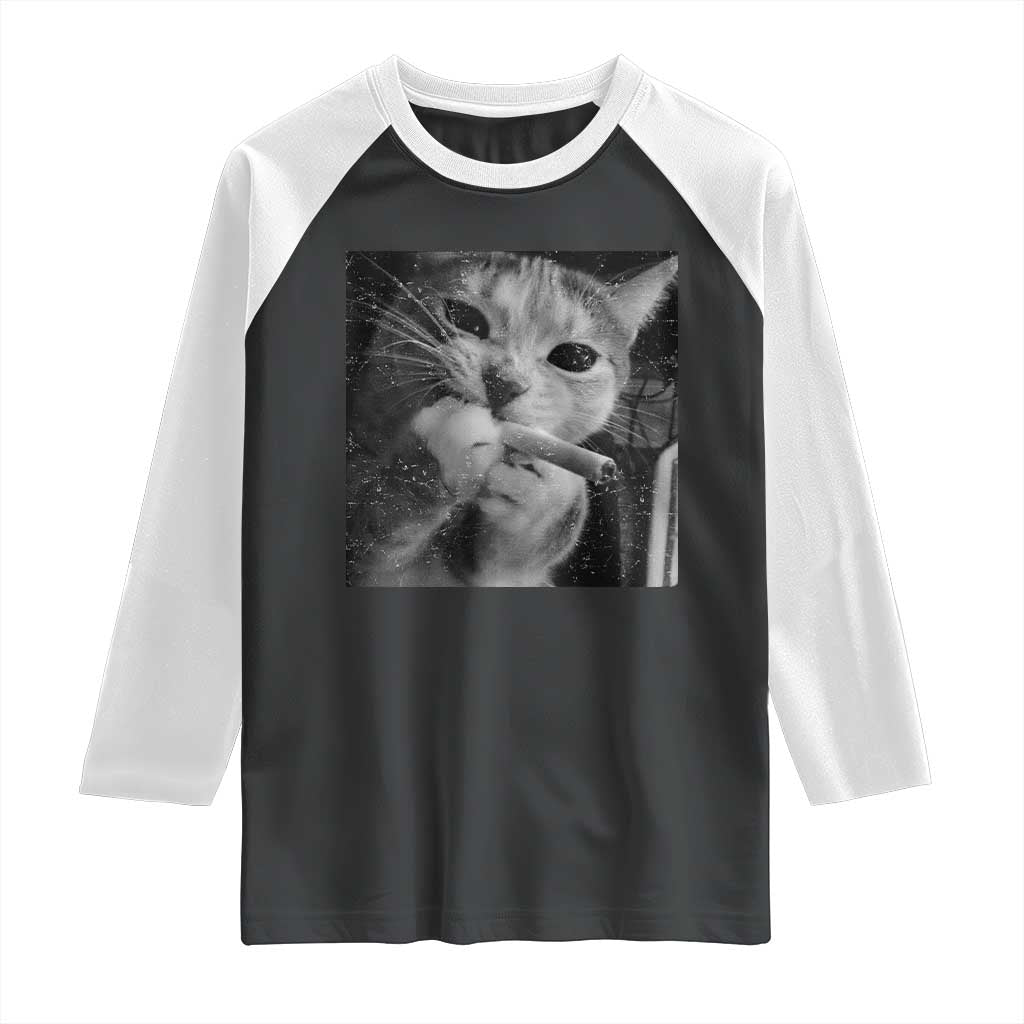 Smoking Cat Y2K Raglan Shirt Vintage Grunge Cat Edgy Retro 90s Streetwear TS10 Black White Print Your Wear