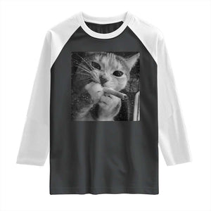 Smoking Cat Y2K Raglan Shirt Vintage Grunge Cat Edgy Retro 90s Streetwear TS10 Black White Print Your Wear