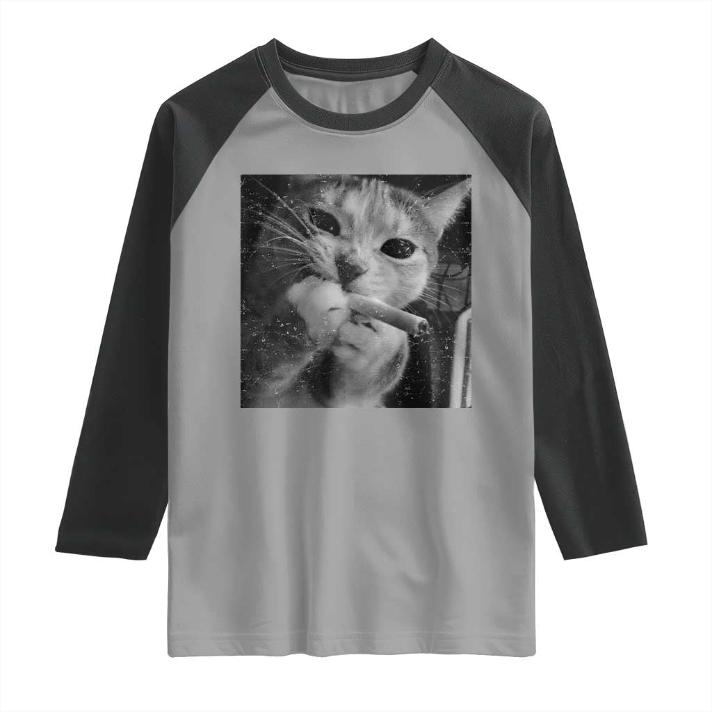 Smoking Cat Y2K Raglan Shirt Vintage Grunge Cat Edgy Retro 90s Streetwear TS10 Sport Gray Black Print Your Wear