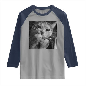 Smoking Cat Y2K Raglan Shirt Vintage Grunge Cat Edgy Retro 90s Streetwear TS10 Sport Gray Navy Print Your Wear