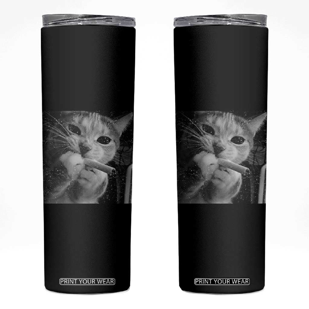 Smoking Cat Y2K Skinny Tumbler Vintage Grunge Cat Edgy Retro 90s Streetwear TS10 Black Print Your Wear