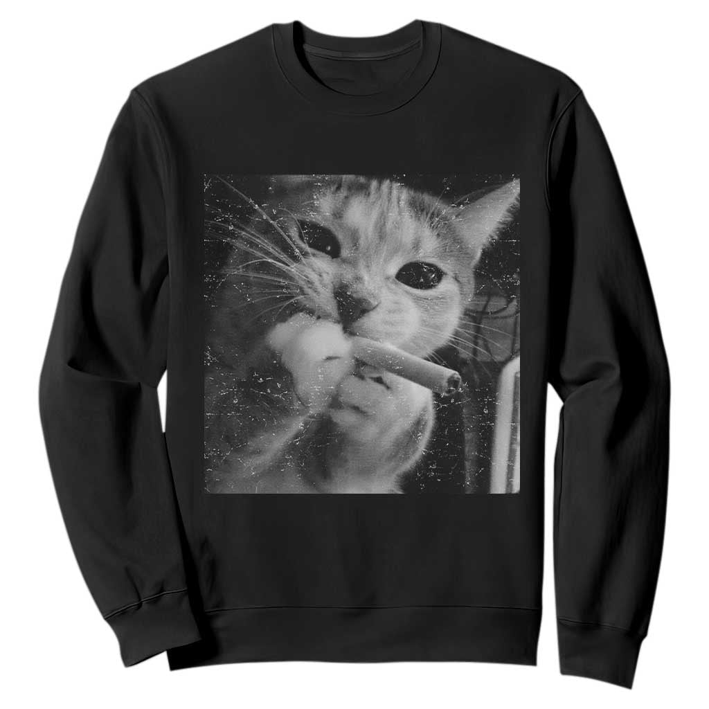 Smoking Cat Y2K Sweatshirt Vintage Grunge Cat Edgy Retro 90s Streetwear TS10 Black Print Your Wear