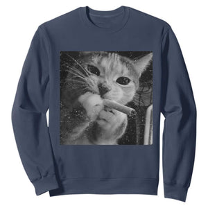Smoking Cat Y2K Sweatshirt Vintage Grunge Cat Edgy Retro 90s Streetwear TS10 Navy Print Your Wear