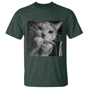Smoking Cat Y2K T Shirt Vintage Grunge Cat Edgy Retro 90s Streetwear TS10 Dark Forest Green Print Your Wear